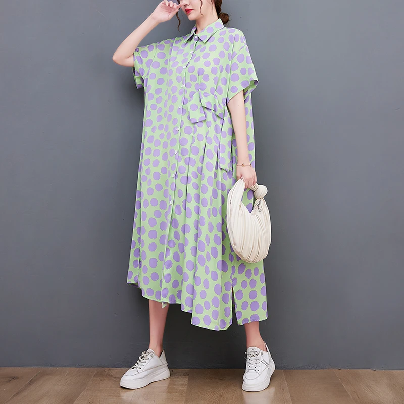 

Новое поступление 2023, шикарная модная блузка в горошек с принтом в Корейском стиле для девушек, летнее платье, тонкое мягкое женское Повседневное платье миди