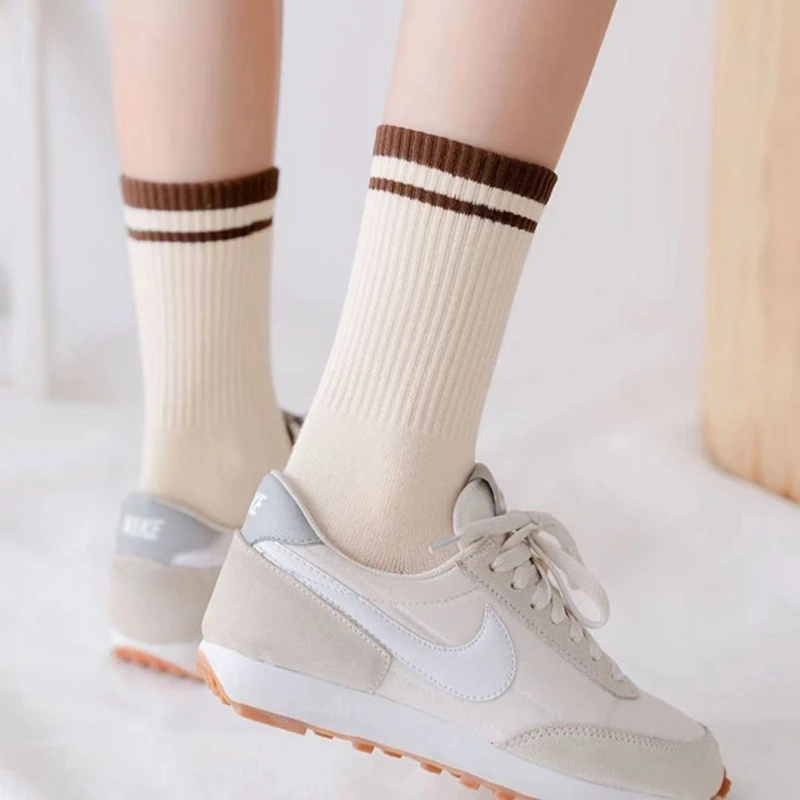 50 Pairs Men Women Cotton Socks Middle Tube Autumn Winter Strip Comfortable Breathable Sweat Absorption Socks
