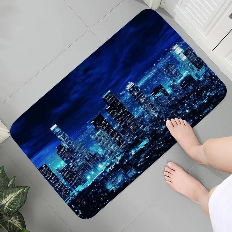 

Home Kitchen Mats Bedroom Rug Carpet For Flannel Washable And Comfort Night View of City Lights Prayer Rug Mat bedside