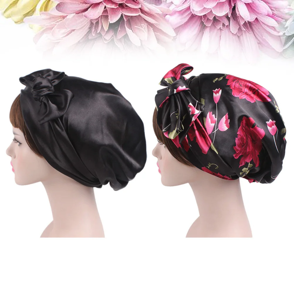 

Cap Hair Women Sleeping Satin Bonnet Night Hat Loss Silk Curly Silky Head Cover Wrap Hats Protector Bonnets Floral Turbans