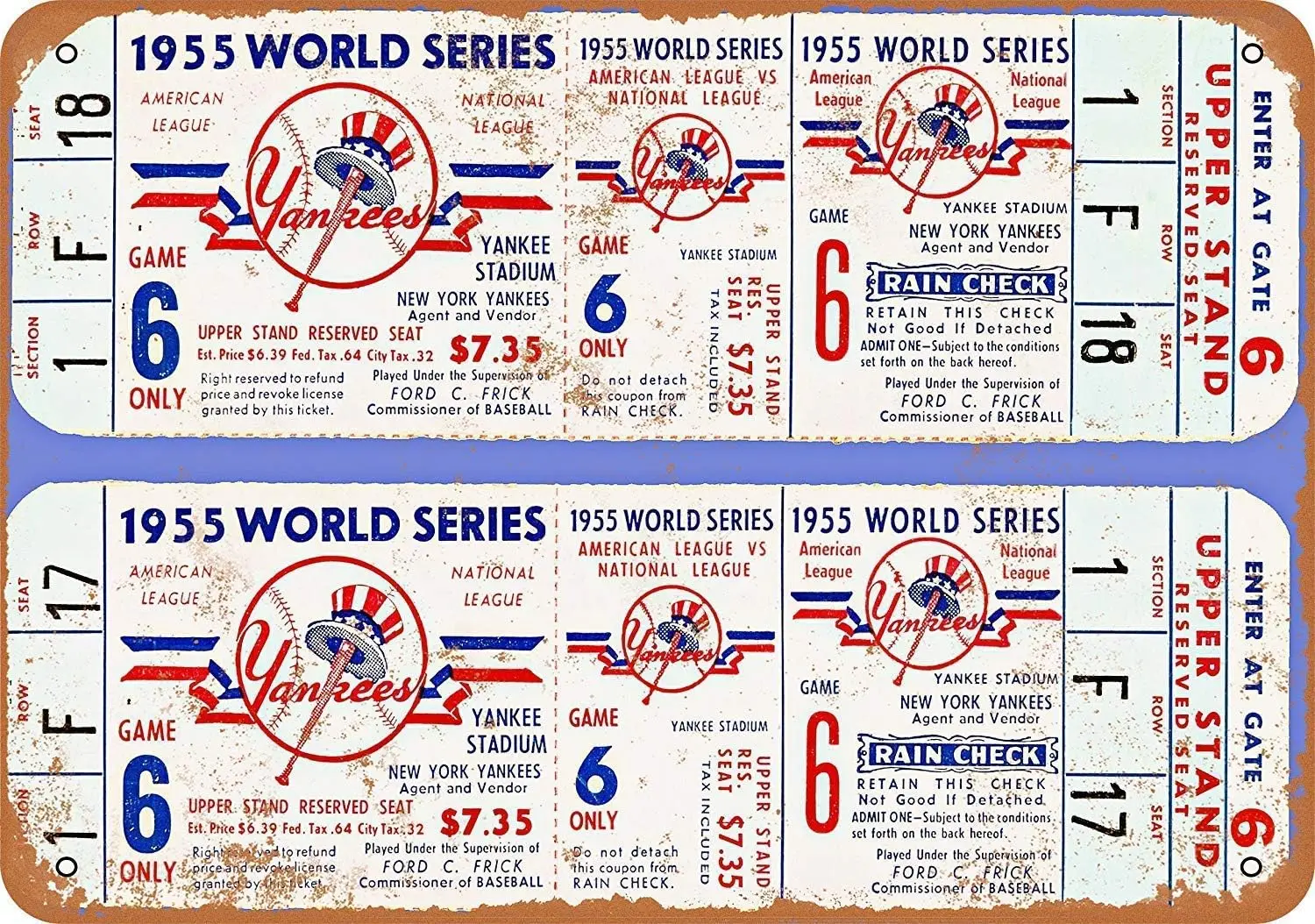 Постер Tcket Tn Sgn Retro Vntge Metl 1955 World Seres mercn Legue Vs Ntonl Wll rt ron Pntng для Frm Bedroom Grge Club Mn C