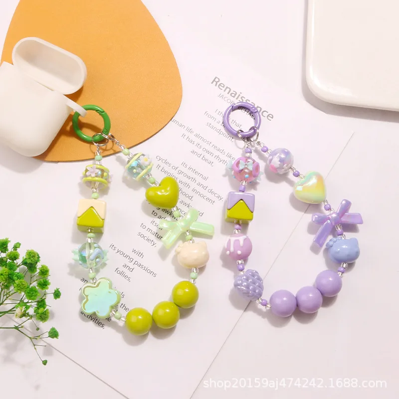 

Creative Mobile Phone Chains Candy Color Beaded Bracelet Anti-lost Chains For Cellphone Airpods Accessories Girls Keychains