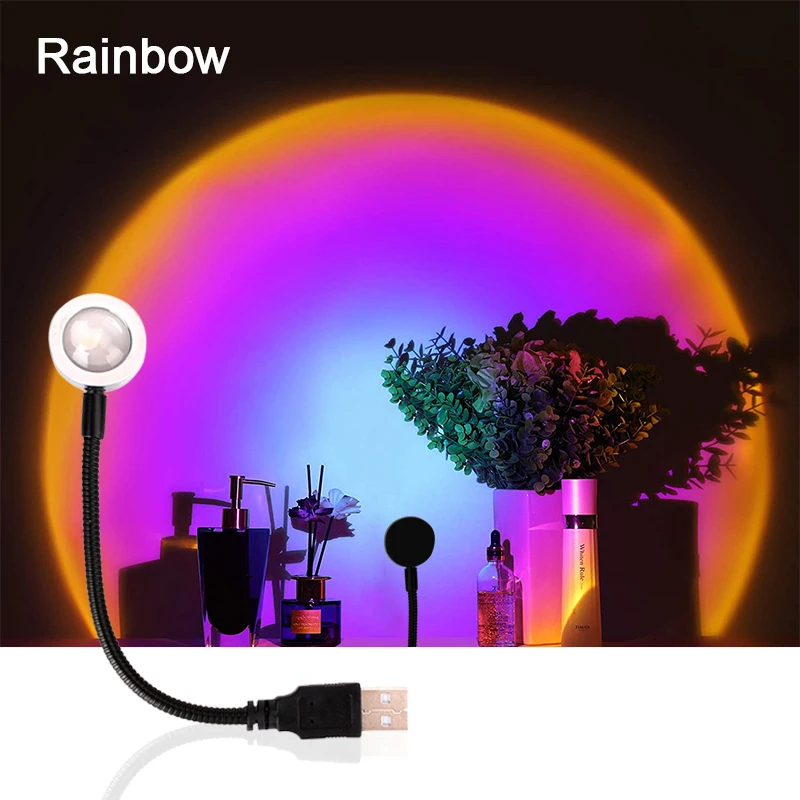 

USB лампа для захода солнца, светодиодный светильник, проектор, украшение для дня рождения, портативный светильник настроения для спальни, до...