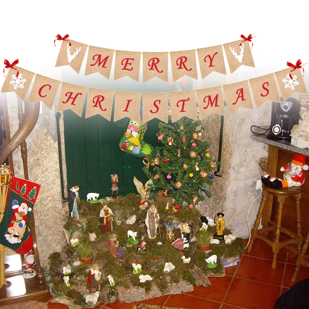 

Christmas Banner Garland Burlap Bunting Merry Holiday Jutebanners Mantel Fireplace Decorations