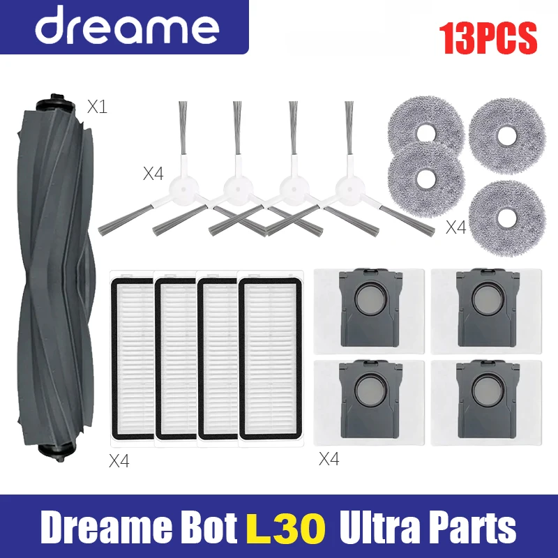 

Сменные детали совместимые с Dreame Bot L30, аксессуары, основная боковая щетка, Hepa фильтр, Швабра, тканевый пылесборник