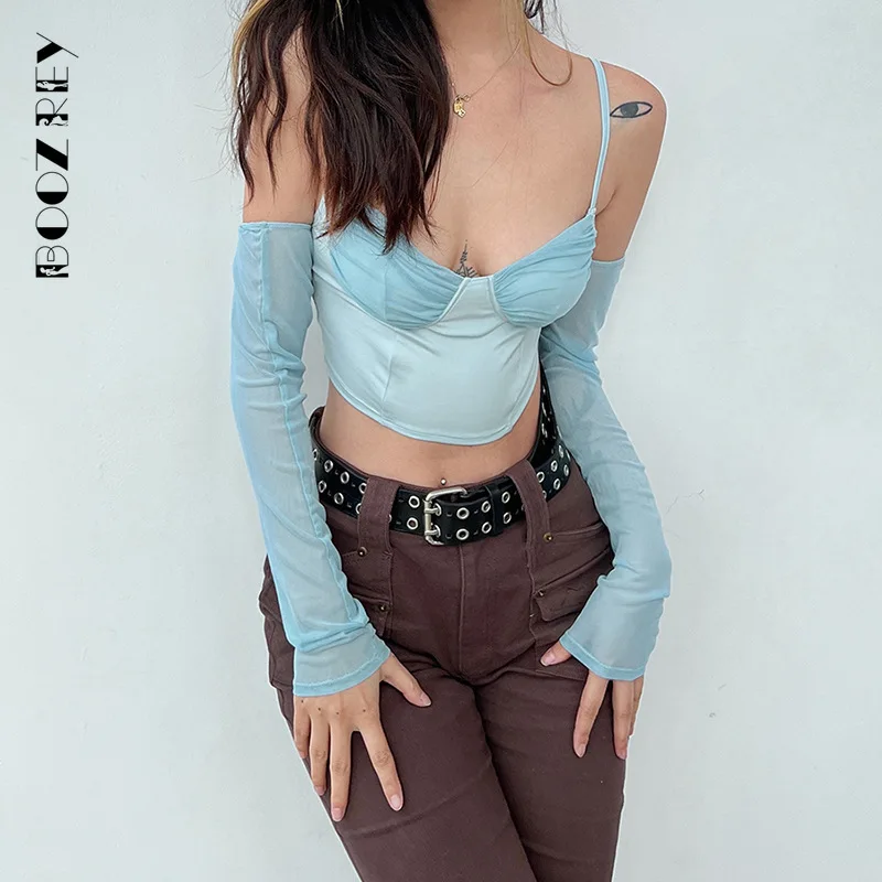 BoozRey 2022 летний женский короткий топ с открытыми плечами и V-образным вырезом -