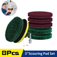8pcs set 3 inch drill brush power scouring pads heavy duty tub and tile cleaner household cleaning kit includes drill attachment