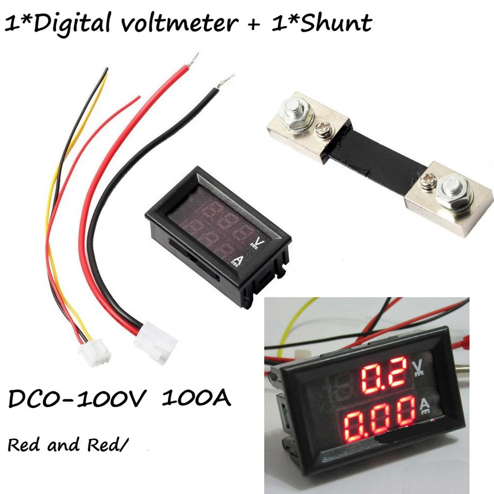 

DC 0-100V Double LED Digital Voltmeter Ammeter With Shunt 100A Current Meters Voltage Indicator Dual Display Backlight Home