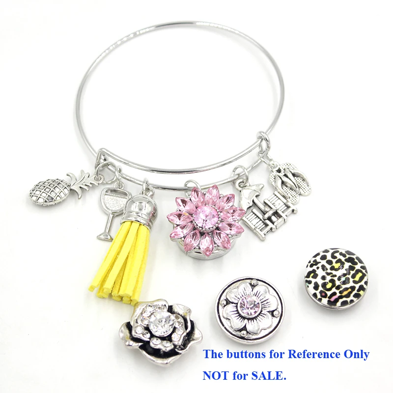 

Trendy Beach Bracelets Women Gifts Sunglasses Beach Chair Slipper Charms Liobonar Snap Buttons Bracelets Summer Jewelry Pulseras