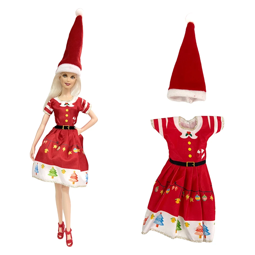 

Новинка, 1 комплект, модное красное рождественское платье принцессы NK, благородная женская одежда + шляпа для Барби, аксессуары, кукла, Подарочная игрушка для девочки