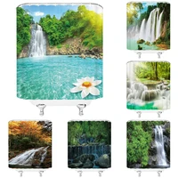 waterfall landscape shower curtain forest falls lotus lake tropical rainforest nature scenery tree leaf bathroom curtains decor