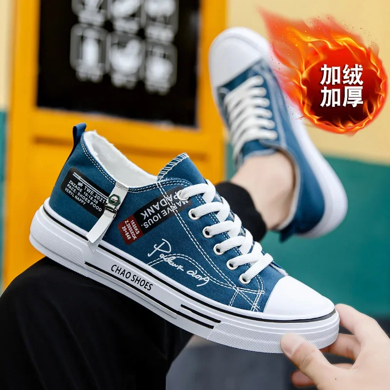 Зима 2024 Neue Samt Verdickte Herren Leinwand Schuhe Низкий верх Warme Student변 Freizeitschuhe Sportschuhe