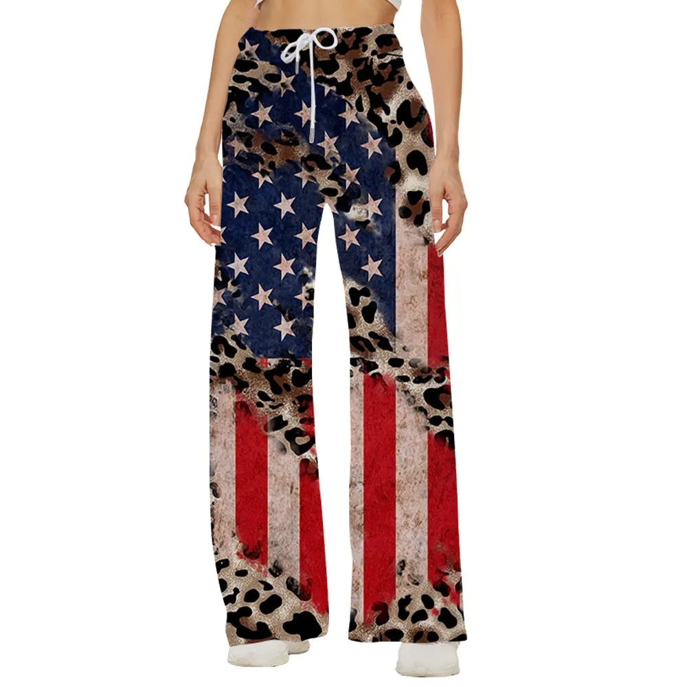 

Women Independence Day Printing Bottoms Sweatpants Wide Leg Pants Trousers High Waist Women Casual Female Trousers Streetwear