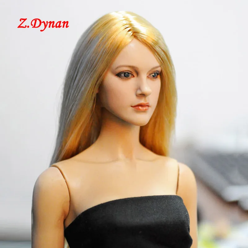 

KUMIK 13-12 1/6 suntan skin Female doll Head Sculpt gold straight hair beauty For 12" wheat TBLeague Jiaou body