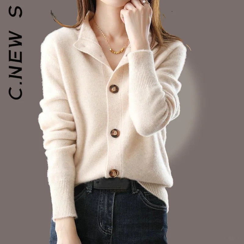 

C.New S Женский вязаный кардиган, свитер, новое милое простое женское пальто, винтажный Стильный вязаный свитер, сексуальный повседневный жаке...