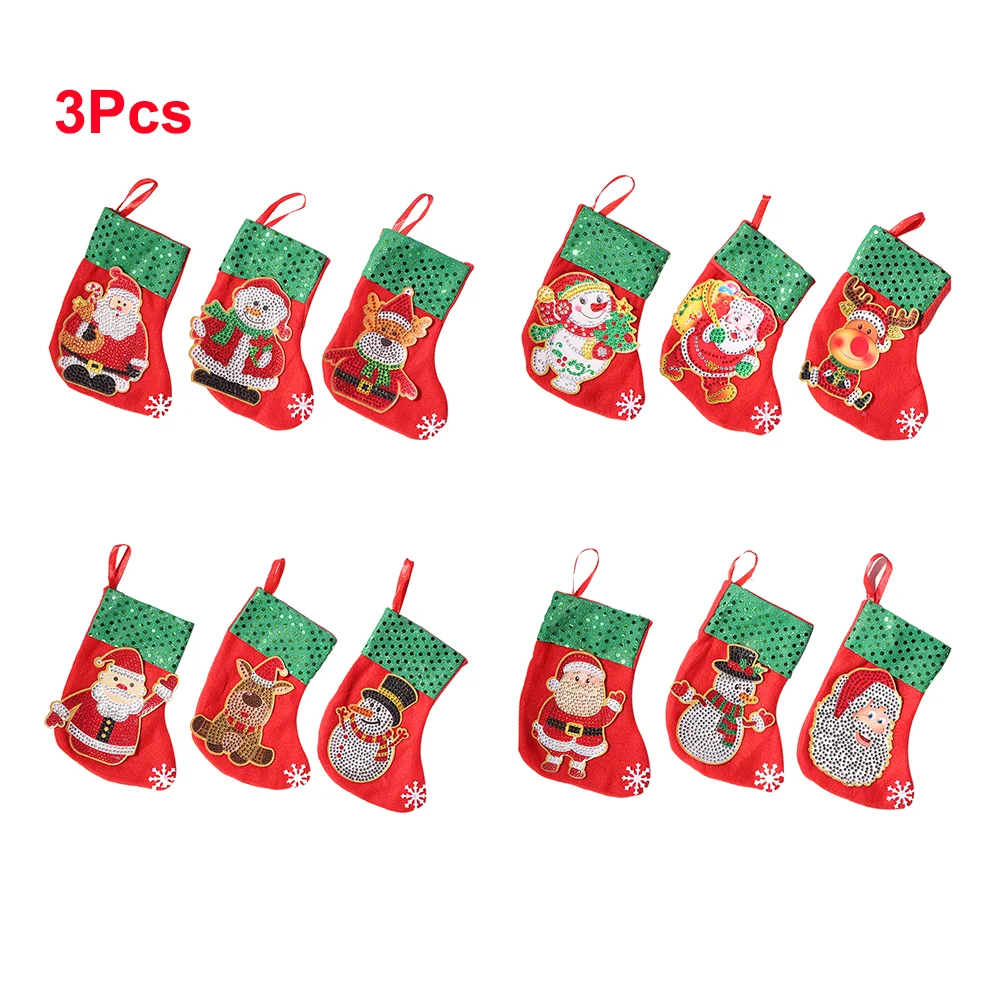 

3Pcs Christmas Stockings Socks DIY Diamond Painting Christmas Tree Hanging Ornament Decoration for Home Kids Candy Gift Bags