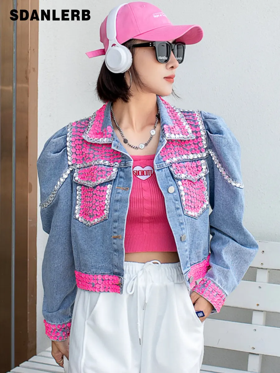 Loose Exquisite Rhinestone Short Personalized Denim Coat for Women Western Style Youthful-Looking Designer New Autumn Jacket