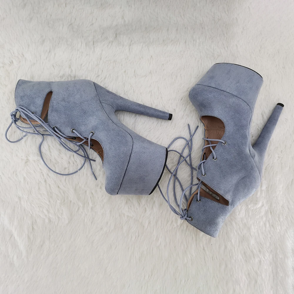 Leecabe  ankle boots  lace up upper  lady's High Heel 17CM/7inches  platform party  shoes Pole Dance boot