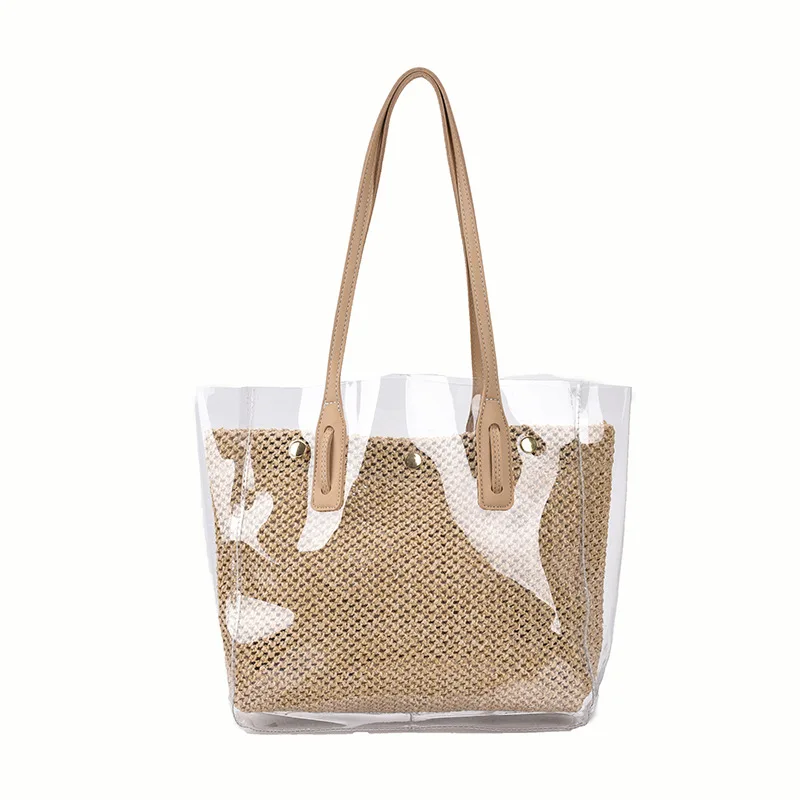 

Large Capacity Transparent Tote bag Women Shoulder Bag Straw bag for Women Casual Cloth Women Handbag Big Shopper Bag Beach bag