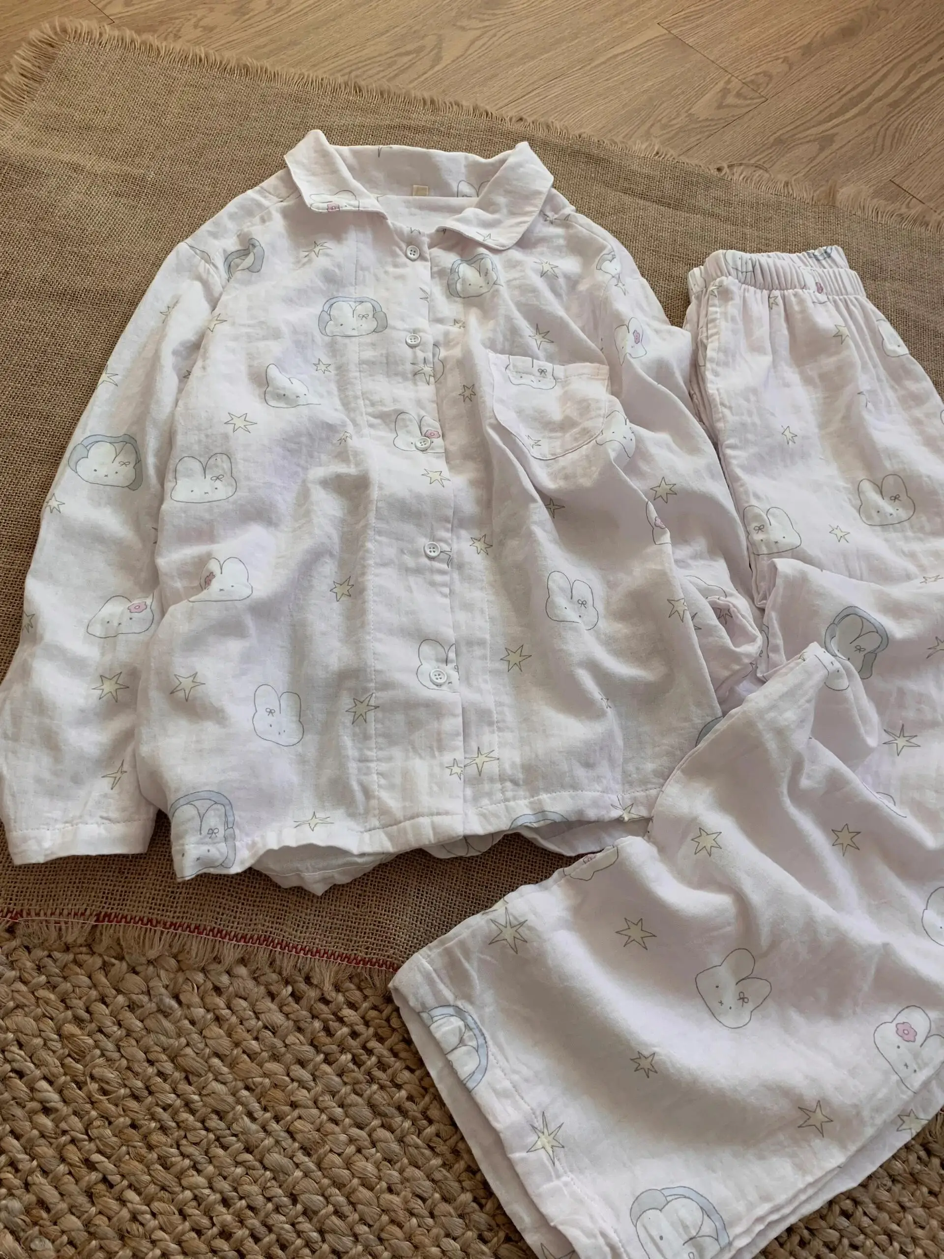 Розовые милые пижамы с принтом кролика для девочек женские весенне-осенние