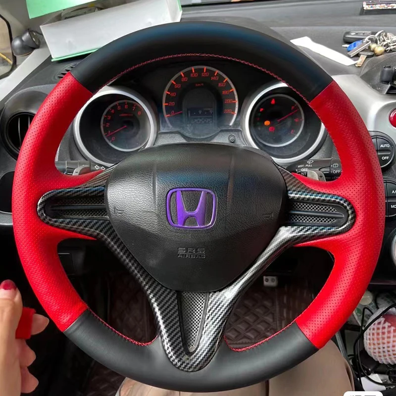 

Нескользящий кожаный чехол на руль автомобиля Honda Civic Old Civic 2006-2011 красного и черного цвета, прошитый вручную, аксессуары для интерьера