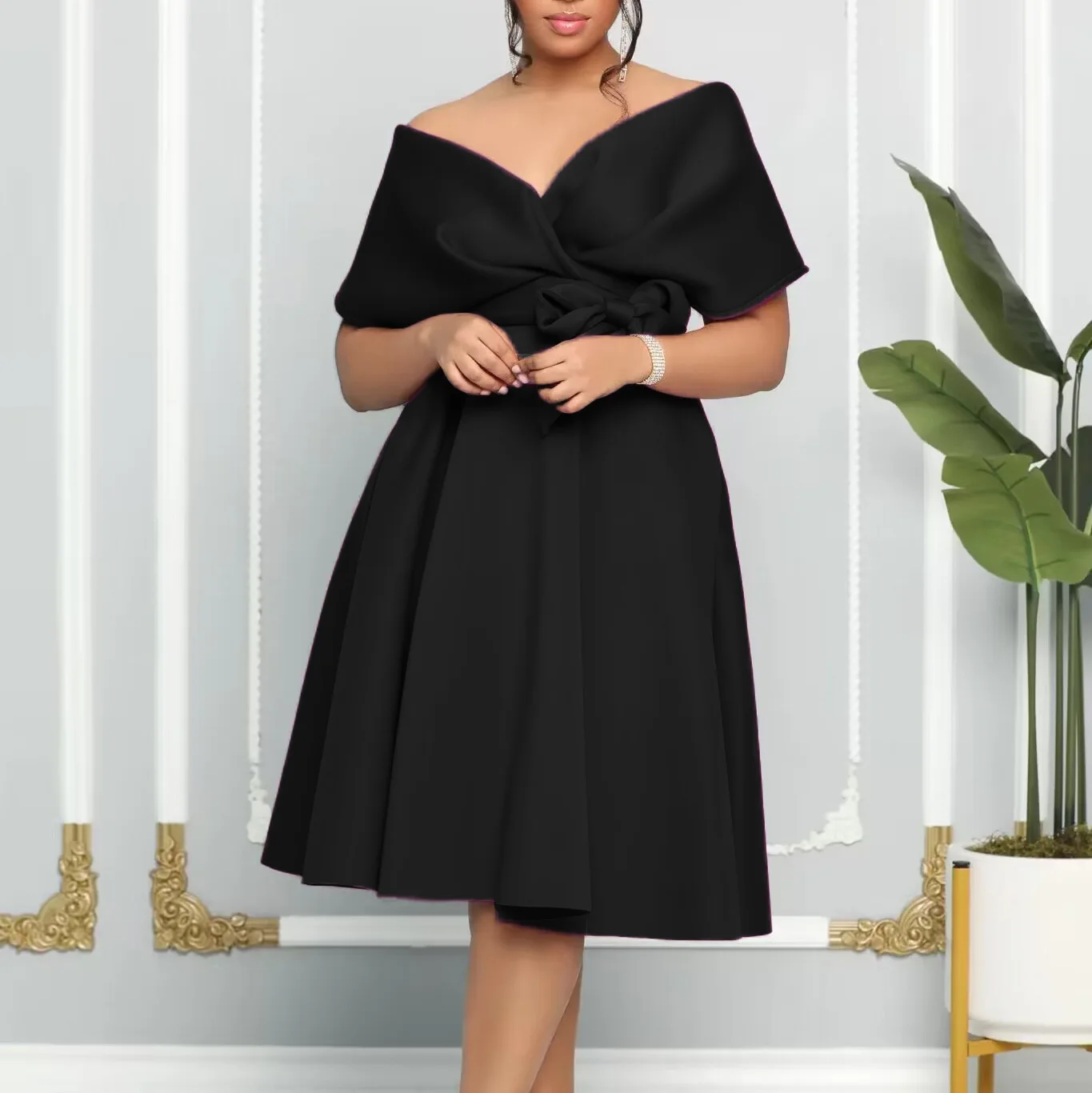 Plus Size Evening Women Dress Off Shoulder V Neck Elegant Club Outfit Casual Luxury Wedding Gown 2023 Summer Party New In Dress