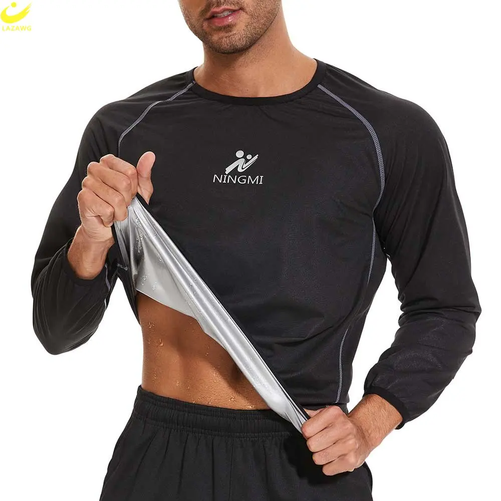 LAZAWG Men's Sauna Top for Weight Loss Zipper Thin Long Sleeve Sweat Jacket Slimming Fat Burner Body Shaper Exercise Sportwear