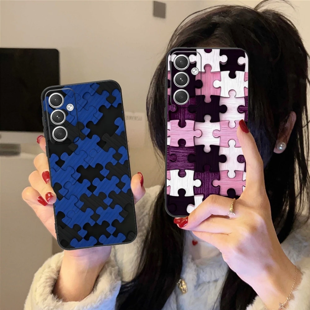 Puzzle Fashion Pretty Mobile Cell Phone Case for Samsung Galaxy S24 S23 S22 S21 S20 S10 S9 Plus FE Ultra Lite Black Cover Shell