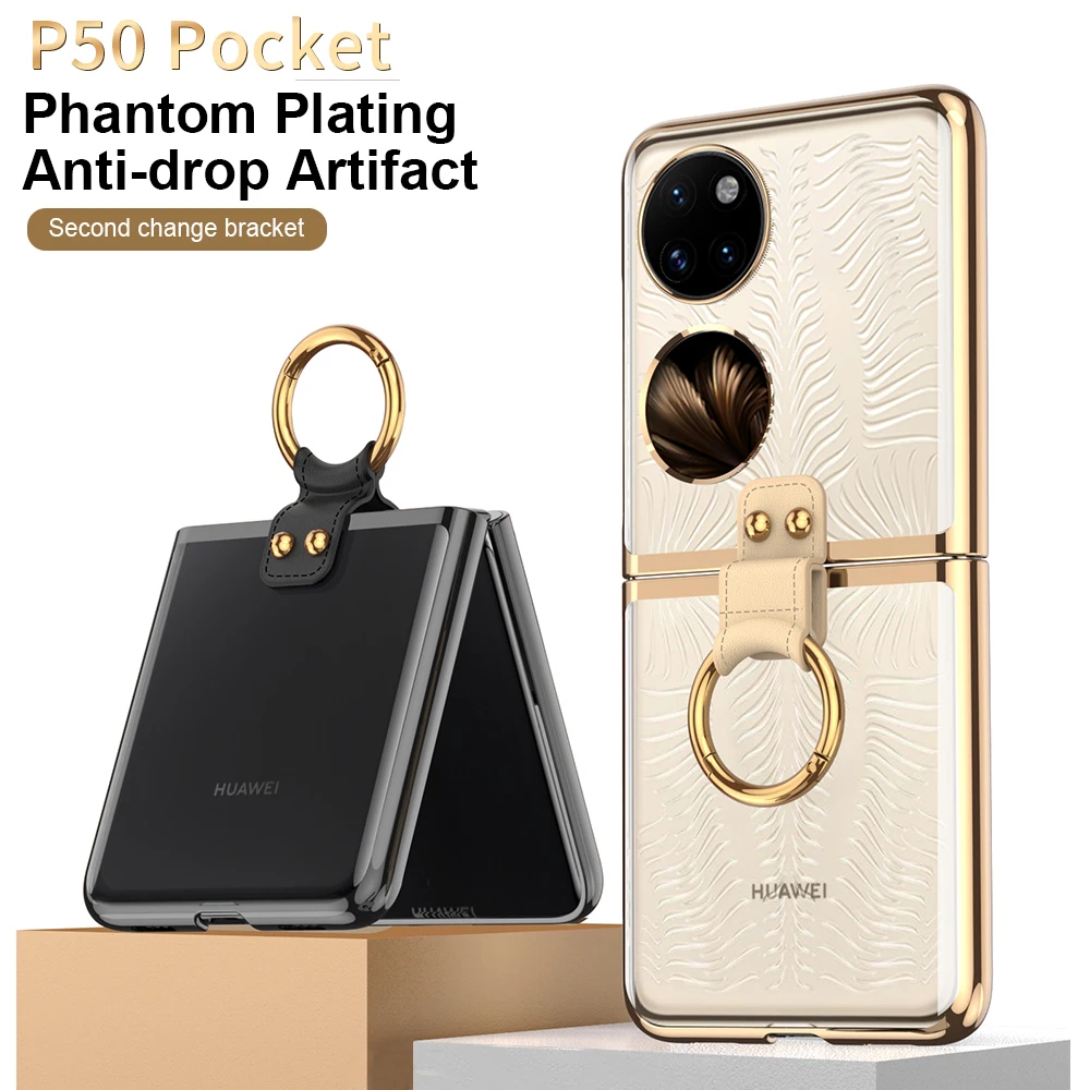 

Роскошный чехол-держатель для телефона с покрытием для Huawei P50, Карманный держатель с кольцом, прозрачная цветная защитная задняя пластикова...