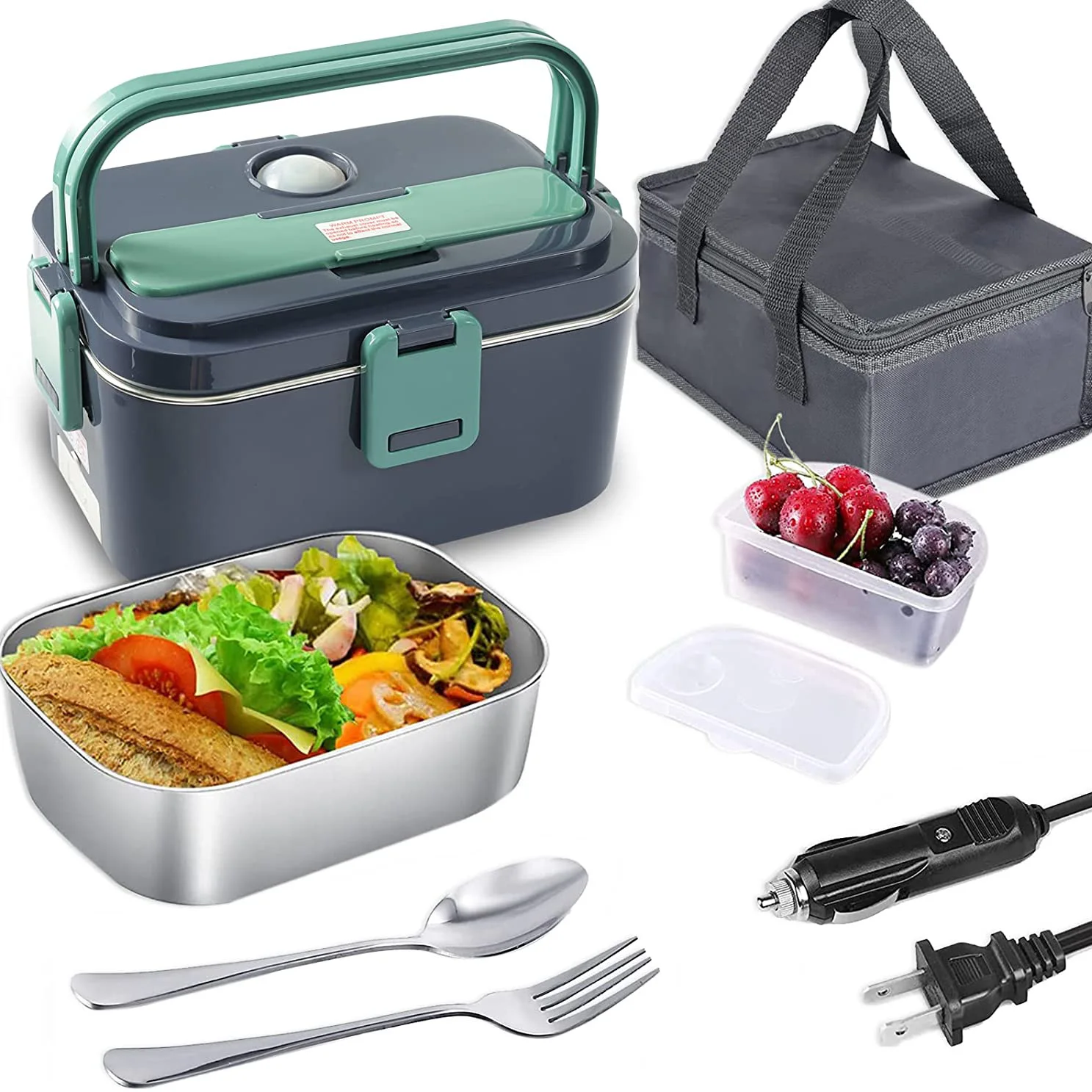 

Big 1.8L Electric Heating Lunch Box Heating Food Box for Truck Car Home 60W 12V 24V 110V 220V Food Container with Lunch Bag