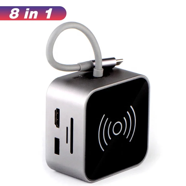 

oem odm wireless charging multi function hub adapter 8 in 1 usb c type c hub for ipad