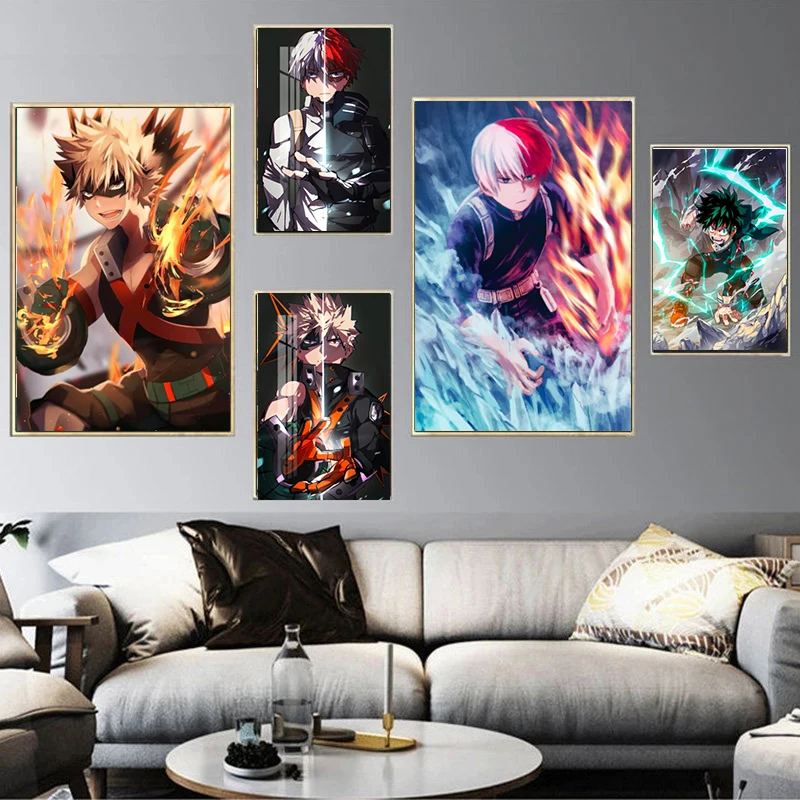 

Janpnese Anime My Hero Academia Framed Canvas Painting Decorative Poster and Print Modern Picture For Living Room Wall Art Decor