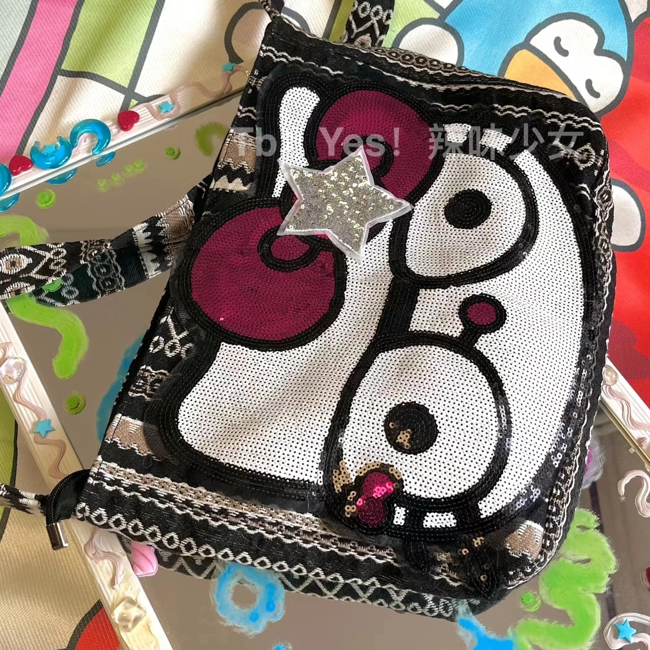 

Sanrio Hello Kitty Retro Bags KT Cat Lady Single Sequin Shoulder Bag Y2K Student Bag Casual Special Interest Design Portable Bag