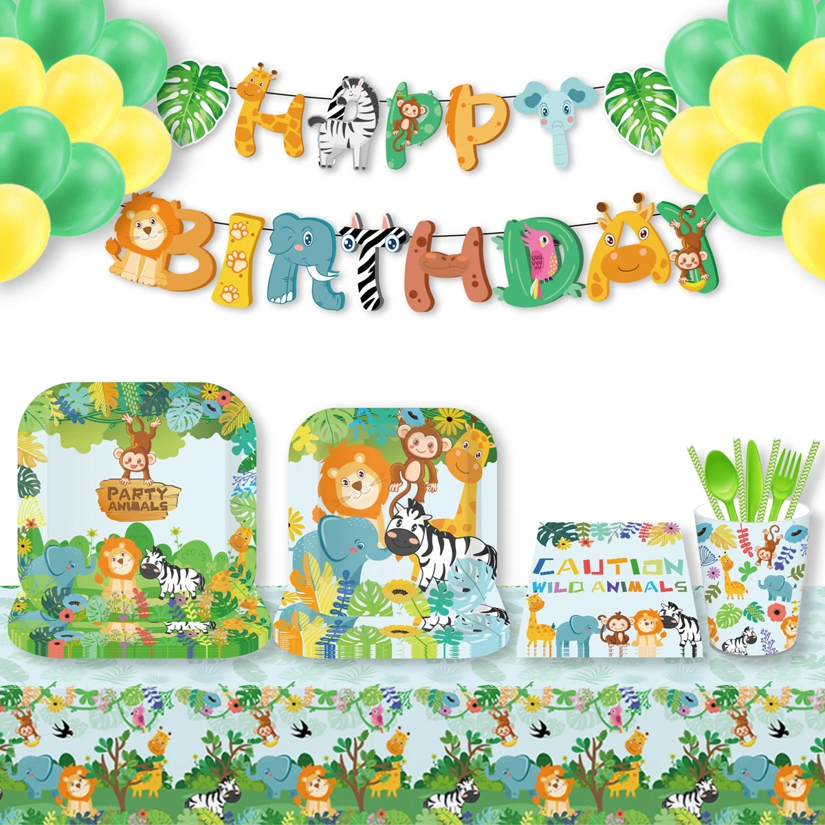

Jungle Animals Disposable Tableware Woodland Jungle Decor Safari Party Supplies 1st Birthday Party decoration Kids Baby Shower