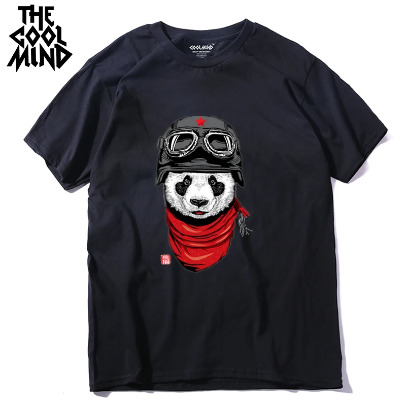 

COOLMIND QI0428A 100% cotton short sleeve pilot panda men T shirt casual coo summer men Tshirt male loose t-shirt tees LMYX