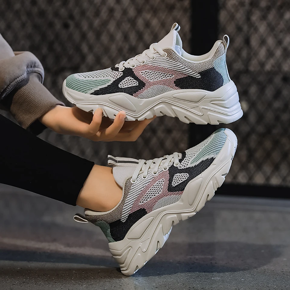 Loekeah Men Women Casual Shoes Clunky Sneakers Breathable Couple Increase Height Running Footwear Outdoor Fashion Walking Shoes