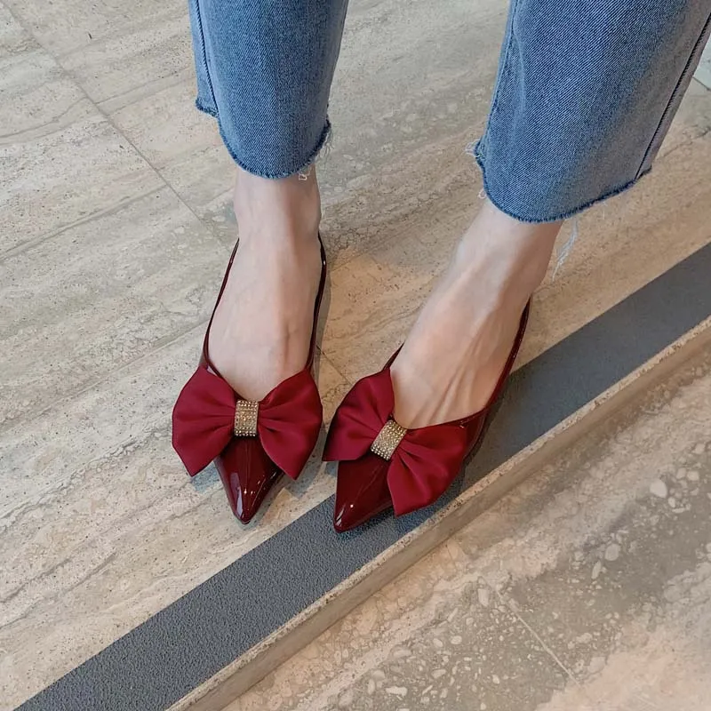 

Pointed Women's Flats Bow-Knot Shallow Mouth Fashion Female Single Shoes 2022 New Solid Color Comfort Prom Ladies Wedding Shoes