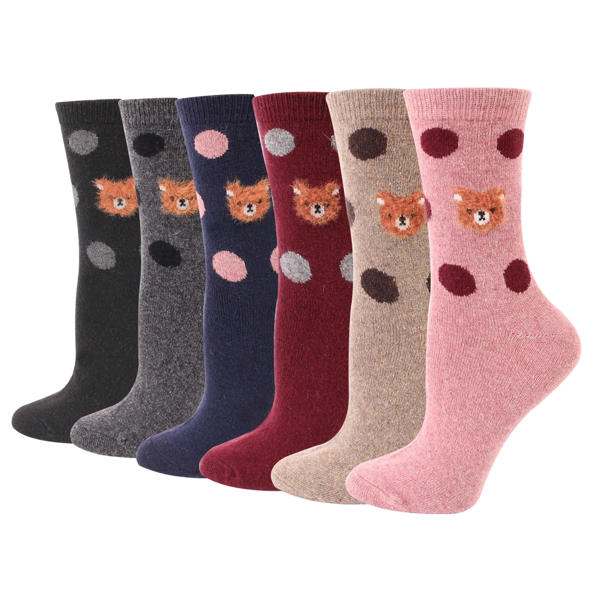 

Носки женские зимние жаккардовые, утепленные повседневные шерстяные носки средней длины в крупный и круглый горошек, 5 пар