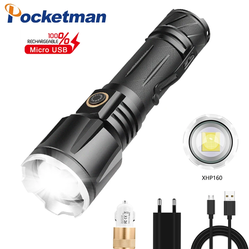 

Super Bright LED Flashlight USB Rechargeable Portable Zoom Torch IPX65 Tactical Flash Lamp Lantern Use 18650/26650 Battery