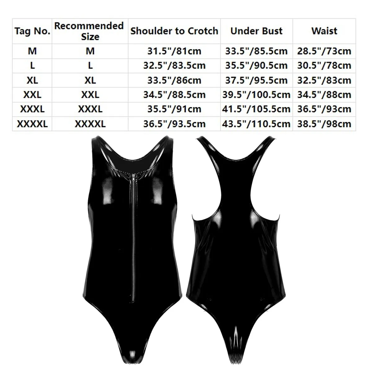 Mens Patent Leather Bodysuit High Cut Thongs Zipper Wrestling Singlet Leotard Exotic Sissy One-Piece Clubwear Nightwear