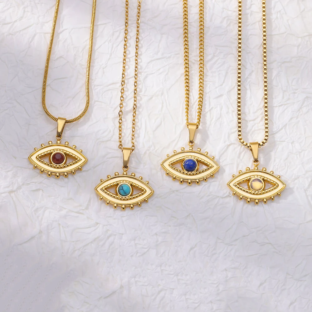 

Opal Eye Necklaces For Women Gold Plated Stainless Steel Chain Stone Necklace Pendant Jewelry 2023 Birthday Gift Collier Femme