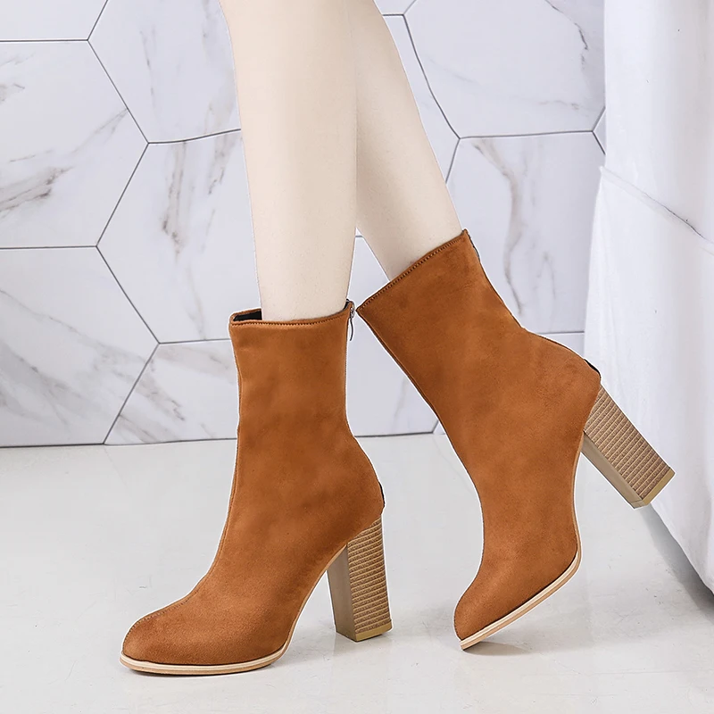 

Women Autumn Winter Solid Fashion Boots European Style Ladies Shoes Suede Leather Ankle Boots with Thick Scrub Ankle Boot
