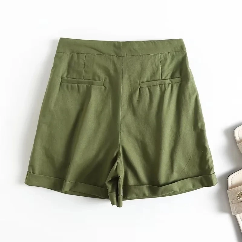 Elmsk 2023 Fashion Simple Cotton Shorts Pleated Casual Linen Sashes Bermuda Loose Shorts Women