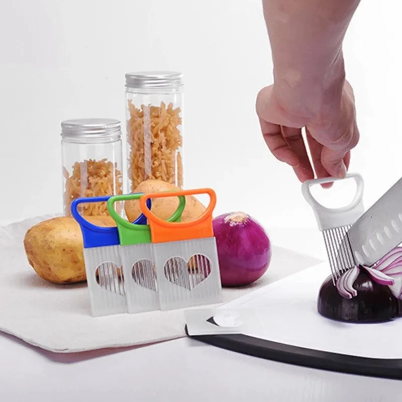 

1PC Tomato Onion Vegetables Slicer Cutting Shrendders & Slicers Aid Holder Guide Slicing Cutter Safe Fork Safety Chopping Knife