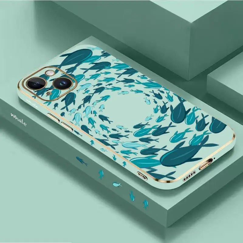 Fish Gather Luxury Plating Phone Case For iPhone 14 13 12 11 Plus Pro Max Mini X XR XS SE2020 8 7 6 6S Plus Cover