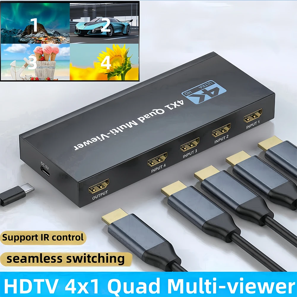 Фото 4K HDMI-совместимый мультивевный коммутатор 4X1 HDR HD-переключатель Дистанционный мульти-перерыв сплиттер экрана для PS4/ПК/DVD/камеры безопасности №1