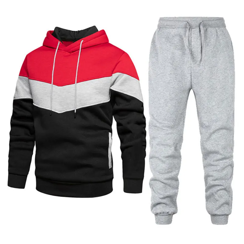 

New Casual Splice Men's Jacket Autumn Winter Hoodie Set Casual Sports Pants Men's Sweater Set