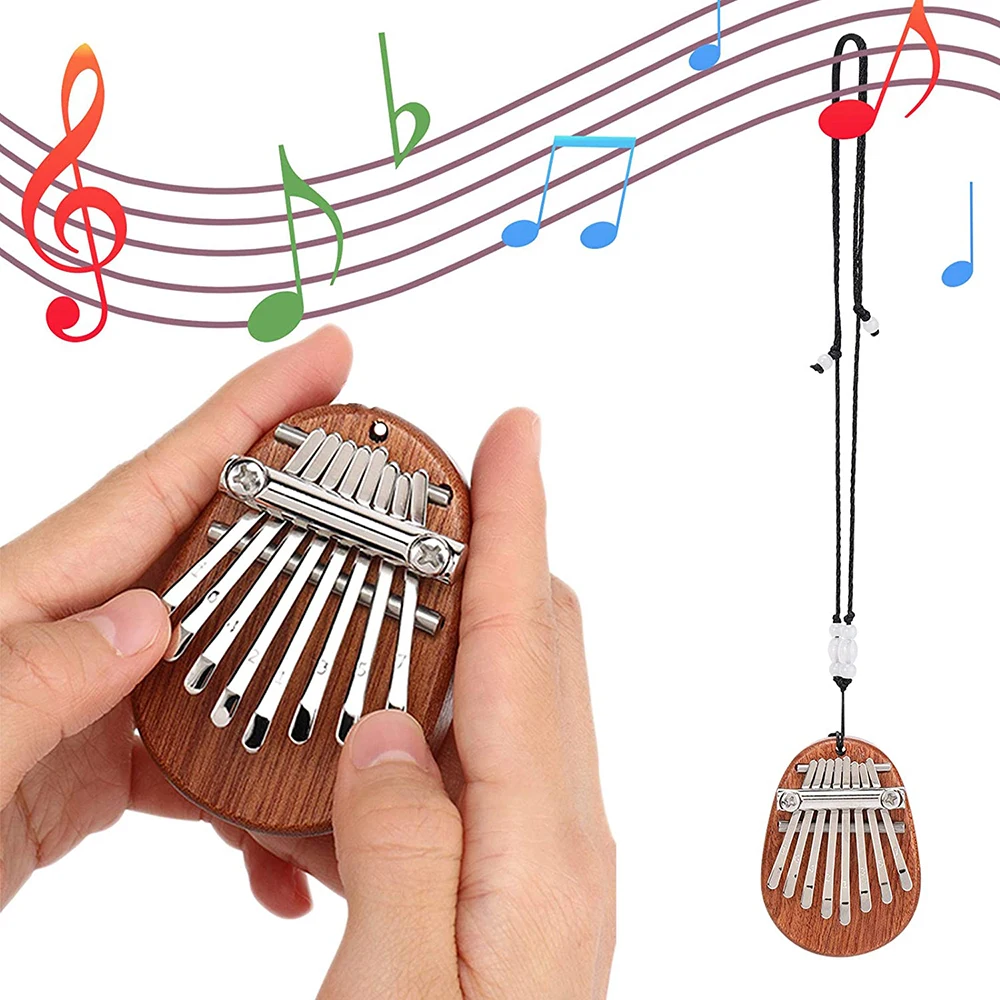 Exquisite 8 Key Mini Kalimba Thumb Piano Wood Metals Small Musical Instrument Pendant Portable Marimba Musical Accessory Gift