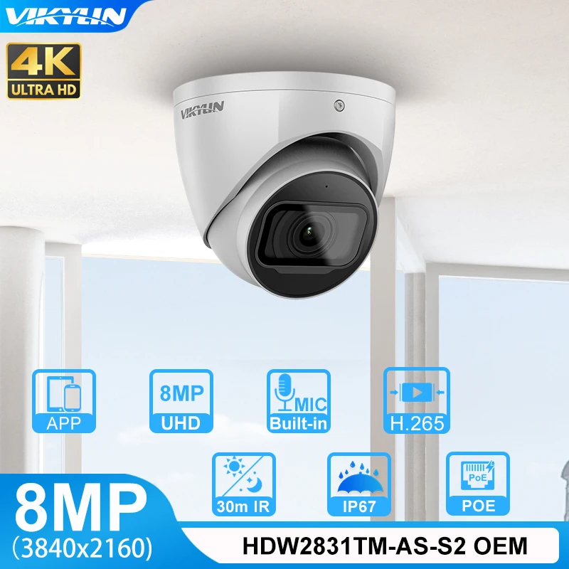

IP-камера видеонаблюдения Vikylin для Dahua OEM 4K HDW2831TM-AS 8 Мп POE MIC слот для SD-карты H.265 IR 30m IVS Onvif IP67 Starlight