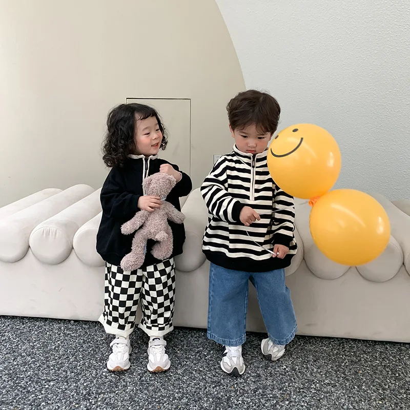 

2022 Spring and Summer New Korean Style Boys and Girls Zipper Sweater Children's Stand Collar Knitted Jacket Long-Sleeved